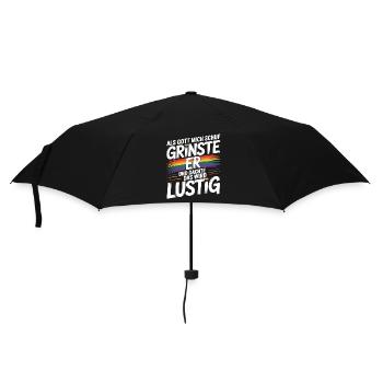 Als Gott mich schuf grinste er – Pride Humor - Regenschirm (klein) - Schwarz - Vorne
