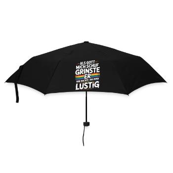 Als Gott mich schuf grinste er – Pride Humor - Regenschirm (klein) - Schwarz - Vorne