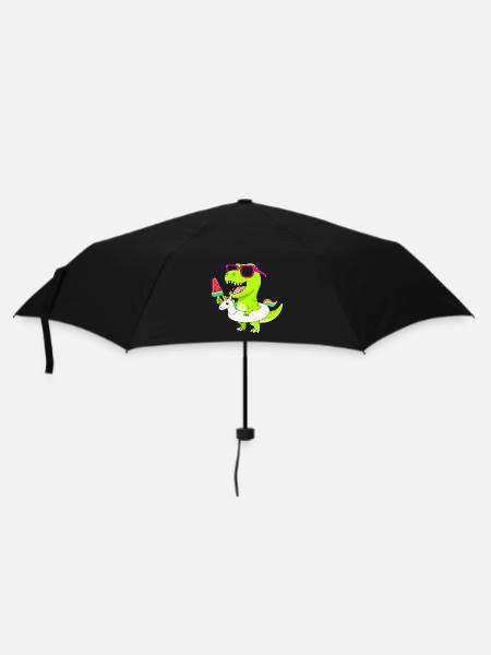 Neon-Dino mit Eis und Einhorn - Regenschirm (klein) - Schwarz