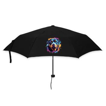 Farbenfrohes Splash-Rottweiler-Porträt - Regenschirm (klein) - Schwarz - Vorne