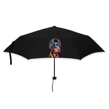 Doberman avec casque - Parapluie standard - noir - Devant