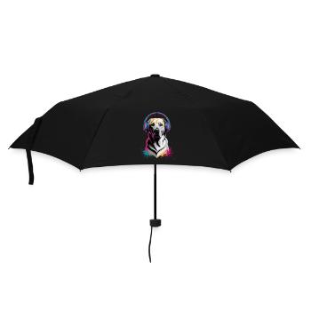 Labrador mit Kopfhörern - Regenschirm (klein) - Schwarz - Vorne