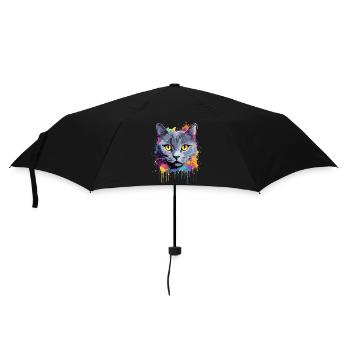 Chartreux Katzengesicht Bunte Splash-Kunst - Regenschirm (klein) - Schwarz - Vorne