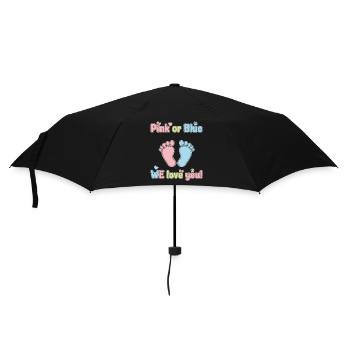 Geschlechterenthüllung Pink oder Blau Wir lieben dich Babyparty - Regenschirm (klein) - Schwarz - Vorne