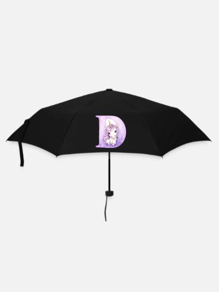 Buchstabe D Lila Einhorn - Regenschirm (klein) - Schwarz