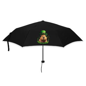 Kleeblatt Capybara unter St Patrick Hut - Regenschirm (klein) - Schwarz - Vorne
