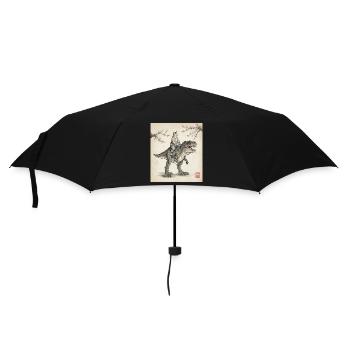 Katze mit Dino Kirschblüten Japan japanische Kunst - Regenschirm (klein) - Schwarz - Vorne