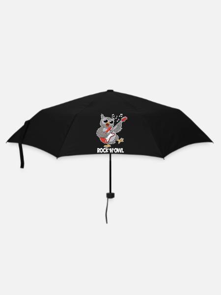 Rock N‘ Owl – Eule mit E-Gitarre - Regenschirm (klein) - Schwarz