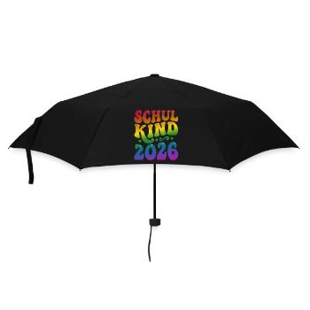 Schulkind 2026 | Regenbogen Stil | Einschulung - Regenschirm (klein) - Schwarz - Vorne