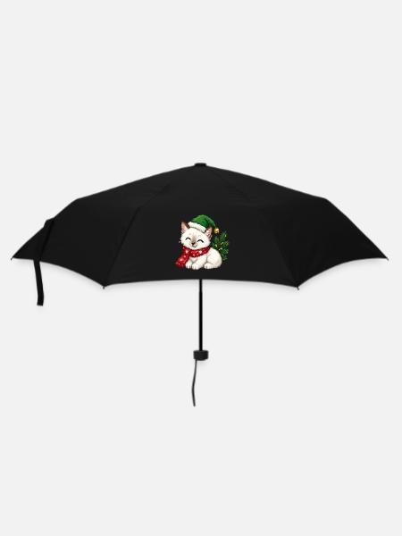 Weiße Katzen-Elfenhut-Weihnachten - Regenschirm (klein) - Schwarz