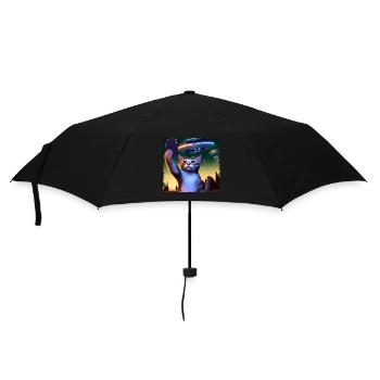 Katzen-Selfie mit UFO - Regenschirm (klein) - Schwarz - Vorne