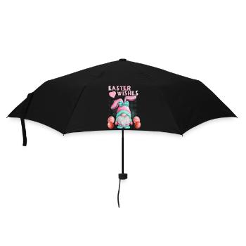 Ostern, Gnom-Zwerg mit Osterei, lustiger Gnom - Regenschirm (klein) - Schwarz - Vorne