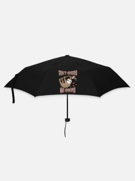 Faultier, Sloth, Spruch, Don't-Hurry-Be-Happy - Regenschirm (klein) - Schwarz