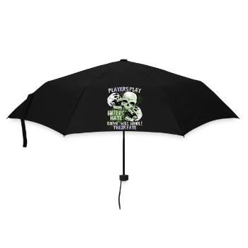 Comic Totenkopf Skull lustiger Schicksal-Spruch - Regenschirm (klein) - Schwarz - Vorne