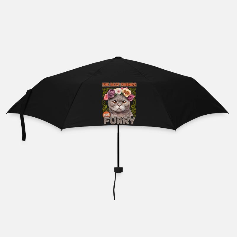 British Shorthair chat vintage avec couronne de fleurs - Parapluie standard - noir