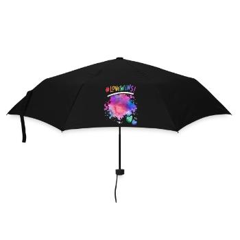 Spruch Love Wins! für LGBT, LGBTQ mit Herzen - Regenschirm (klein) - Schwarz - Vorne