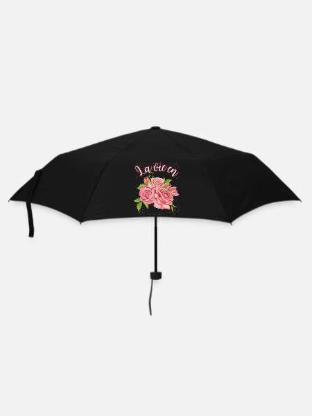 Illustration de rose, Roses aquarelle disant La Vie En - Parapluie standard - noir