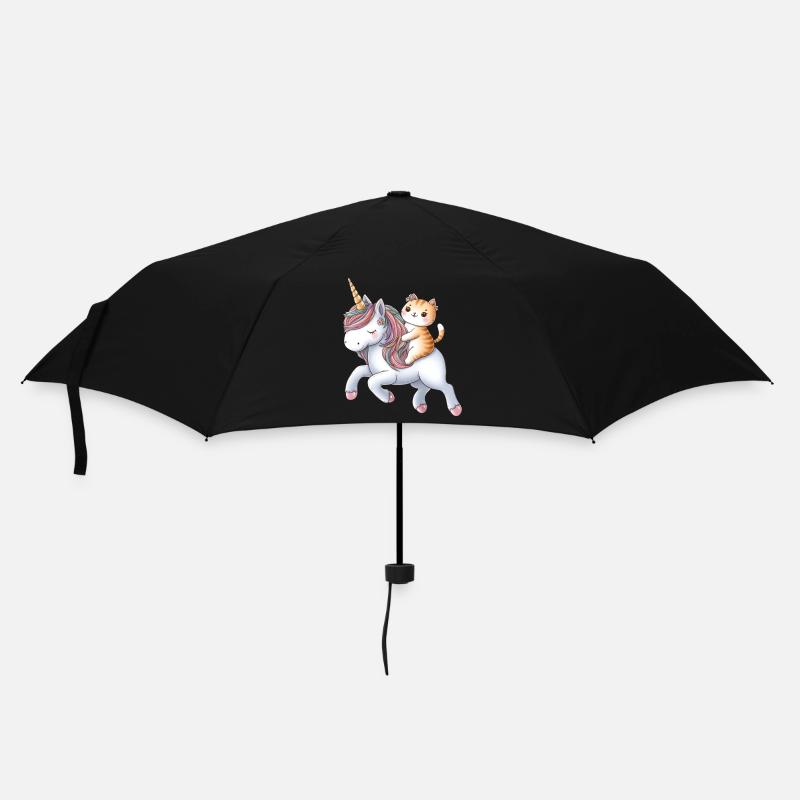 Kleines Einhorn mit Katze als Reiter - Regenschirm (klein) - Schwarz