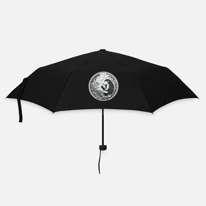 Hedgehog wilderness book reading illustration - Umbrella (small) - black