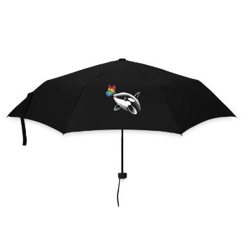 Orca Wal Schmetterlinge Tier Blumen Illustration - Regenschirm (klein) - Schwarz - Vorne