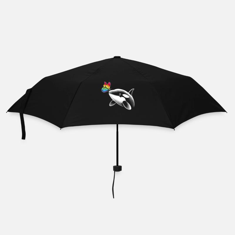 Orca Wal Schmetterlinge Tier Blumen Illustration - Regenschirm (klein) - Schwarz