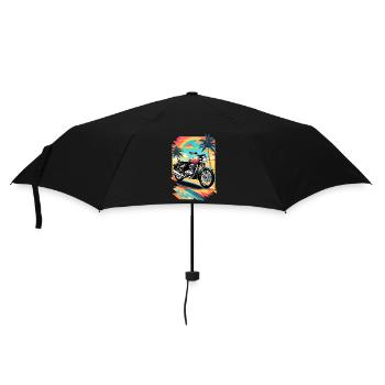 Retro motorcycle on a tropical beach - Umbrella (small) - black - Front