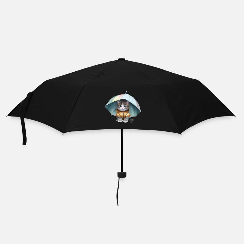 Kätzchen im Regenmantel - Regenschirm (klein) - Schwarz
