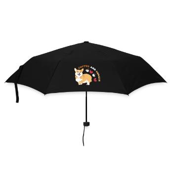 Corgi Hund & Kaffee - Regenschirm (klein) - Schwarz - Vorne