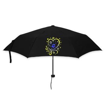 Buntes Herz mit Pfötchen und Sternen - Regenschirm (klein) - Schwarz - Vorne