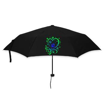 Buntes Herz mit Pfötchen und Sternen - Regenschirm (klein) - Schwarz - Vorne