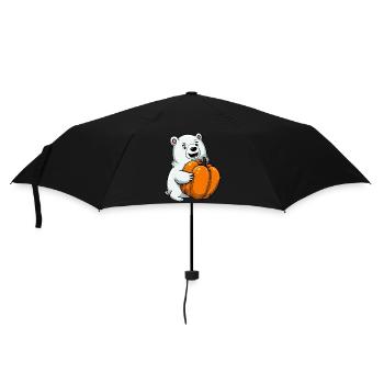 Eisbär mit Halloween-Kürbis - Regenschirm (klein) - Schwarz - Vorne
