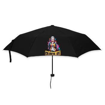 Anime Mädchen mit Farbflecken - Regenschirm (klein) - Schwarz - Vorne