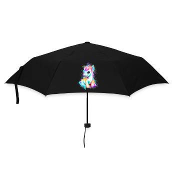 Einhorn Graffiti Bunt - Regenschirm (klein) - Schwarz - Vorne