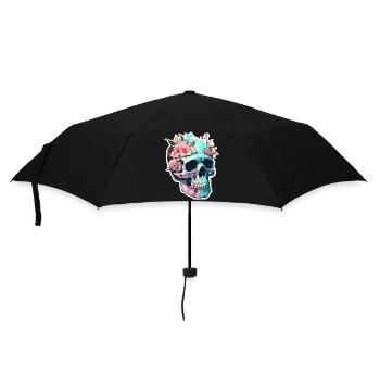 Human Skull & Flowers 33 - Umbrella (small) - black - Front