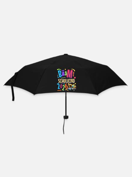 Einschulung Bagger Schulanfänger 2026 - Regenschirm (klein) - Schwarz