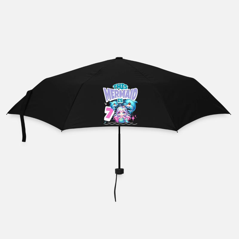 Meerjungfrau 7. Geburtstag Mädchen Kinder - Regenschirm (klein) - Schwarz