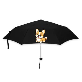 Corgi Hund Comic Baby - Regenschirm (klein) - Schwarz - Vorne