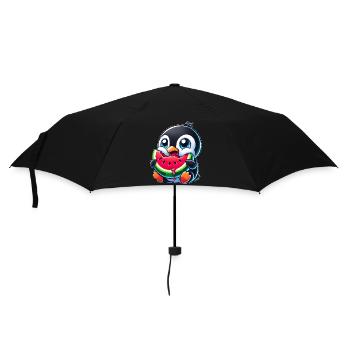 Süßer Pinguin Cartoon Wassermelone Sommer - Regenschirm (klein) - Schwarz - Vorne