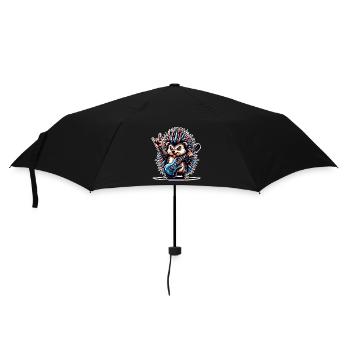 Igel Rock and Roll Gitarrist - Regenschirm (klein) - Schwarz - Vorne
