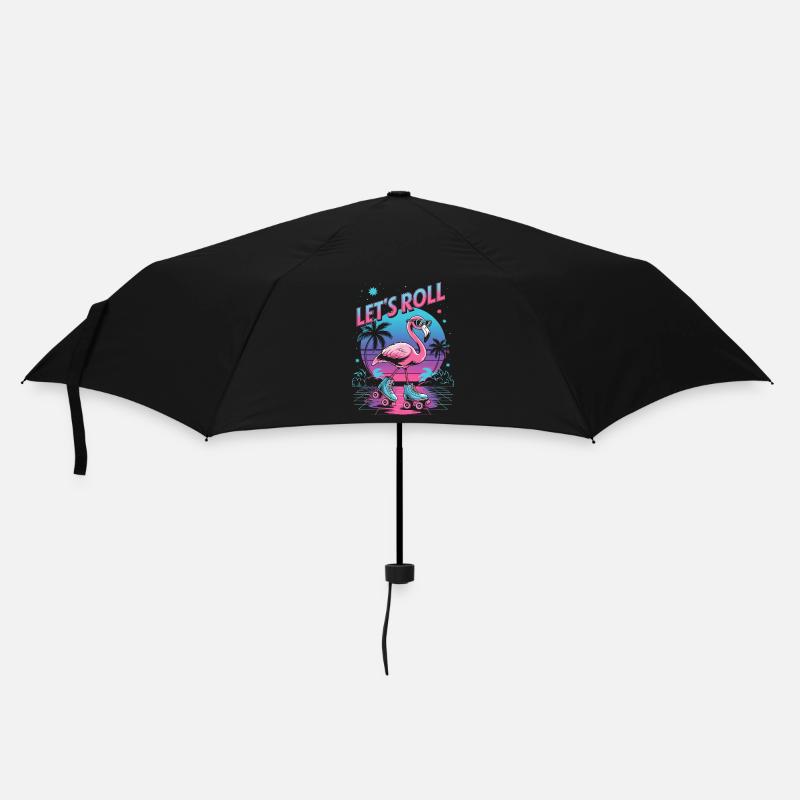 Flamingo auf Rollschuhen - Retro 80er - Regenschirm (klein) - Schwarz