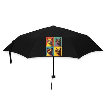 Coole Pop-Art Grump Katze mit Sonnenbrille - Regenschirm (klein) - Schwarz - Vorne