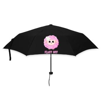 Rosa Schaf mit Spruch lustig - Fluff off - Regenschirm (klein) - Schwarz - Vorne