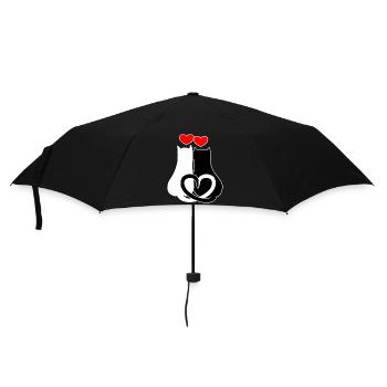Verliebte Katzen mit Herzen - Regenschirm (klein) - Schwarz - Vorne