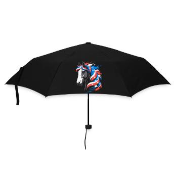 Patriotisches Pferd mit Sternenmähne - Regenschirm (klein) - Schwarz - Vorne