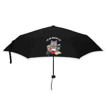 Indoor Cat - Lustige Katze Gamer & Pizza Design - Regenschirm (klein) - Schwarz - Vorne