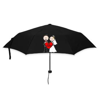 Wedding Couple Cartoon Heart Just Married - Umbrella (small) - black - Front
