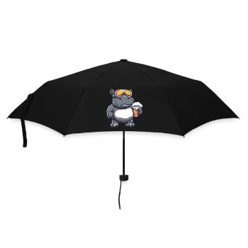 Nilpferd Apres Ski Bier Comic - Regenschirm (klein) - Schwarz - Vorne
