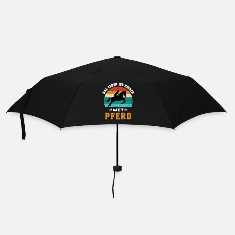 Das Leben ist besser mit Pferd - Regenschirm (klein) - Schwarz