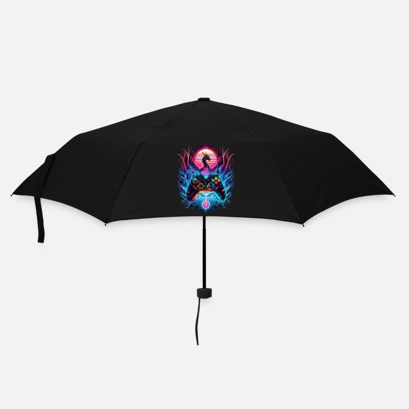 Synthwave Dragon Gaming Fantasie - Regenschirm (klein) - Schwarz