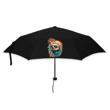 Cool sloth in summer and holidays under palm trees - Umbrella (small) - black - Front